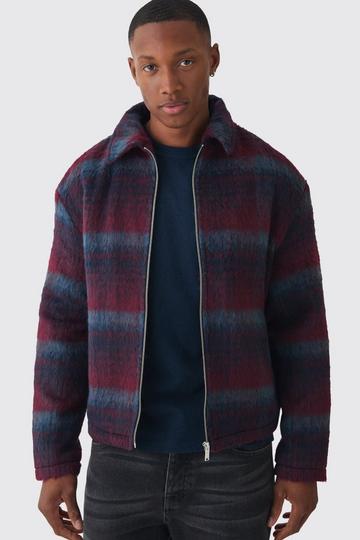 Boxy Brushed Check Harrington Jacket In Red red