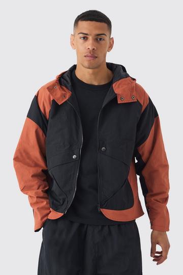 Colourblock Hooded Tech Windbreaker In Rust rust