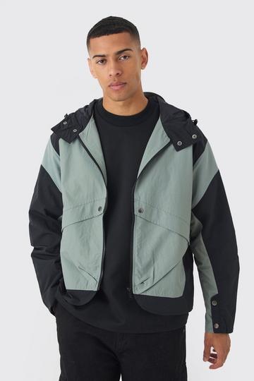 Colourblock Hooded Tech Windbreaker In Grey grey