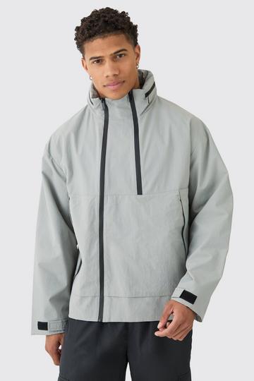 Man Tab Oversized Zip Detail Nylon Windbreaker In Grey grey