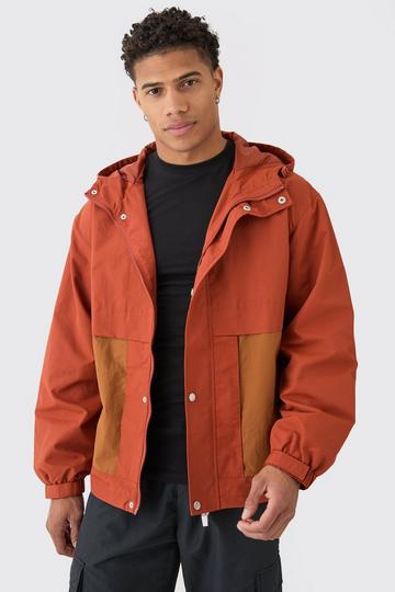 Colour Block Hooded Nylon Windbreaker In Rust rust