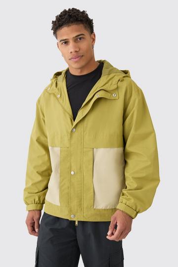 Groene Nylon Color Block Windbreaker Met Capuchon green