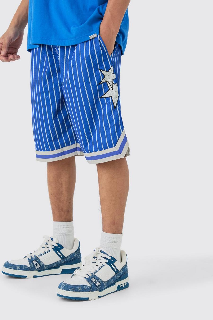 Cobalt Loose Fit Basketball Stripe Mesh Shorts image number 1