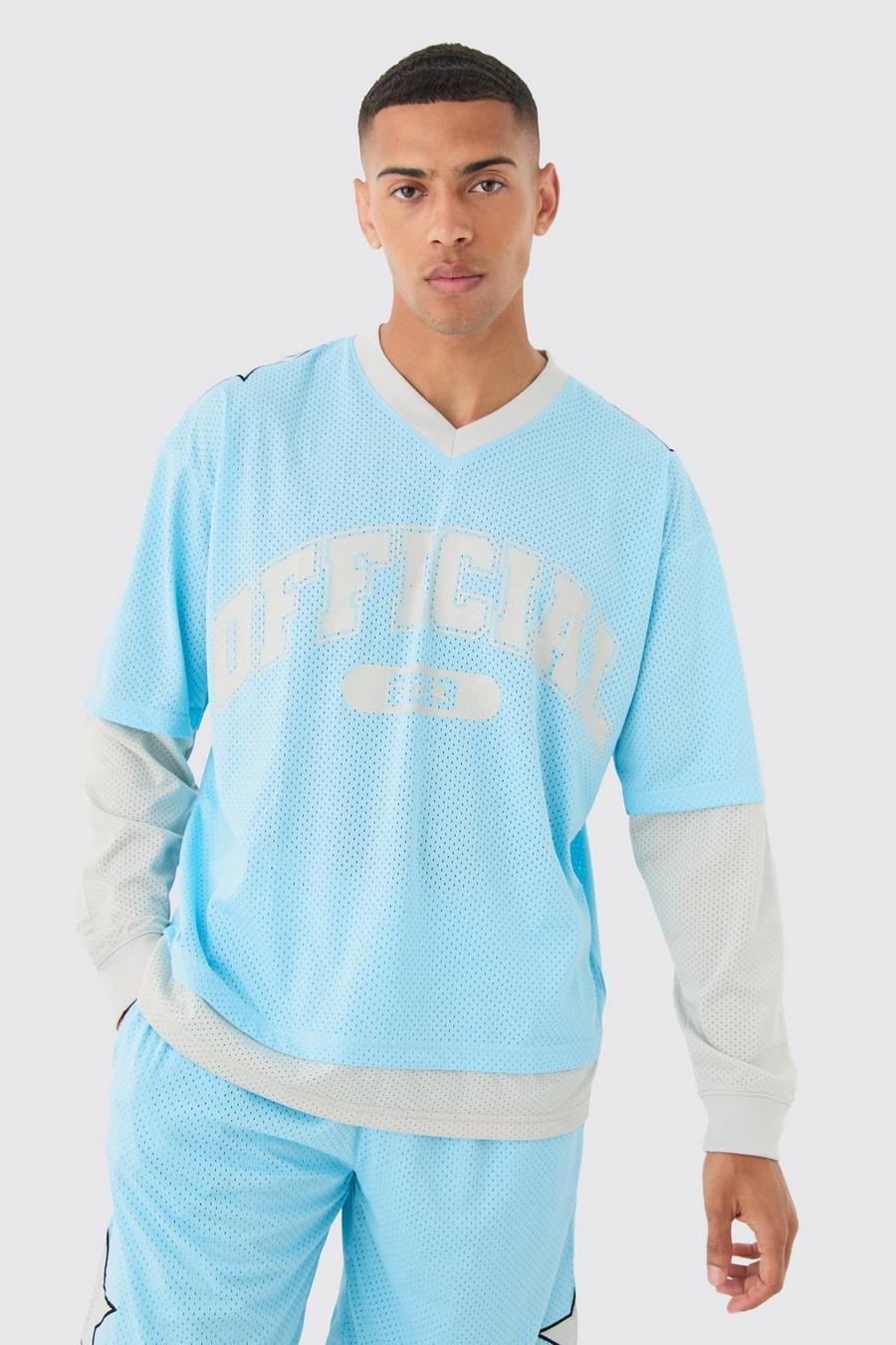 Oversized Boxy Official Layered Mesh Top, Blue image number 1