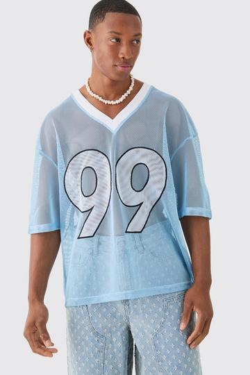 Oversized Mesh Applique Varsity Top blue