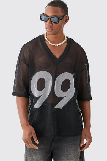 Oversized Mesh Applique Varsity Top black