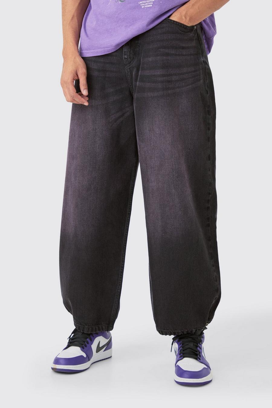 Jeans Parachute in denim nero in tinta viola, Purple