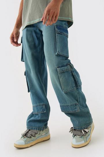 Baggy Rigid Multi Cargo Pocket Jeans In Blue blue