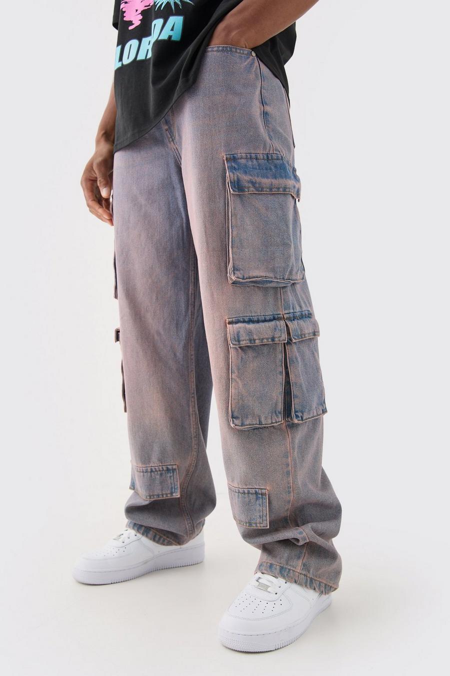 Baggy Rigid Pink Tinted Multi Cargo Pocket Jeans image number 1