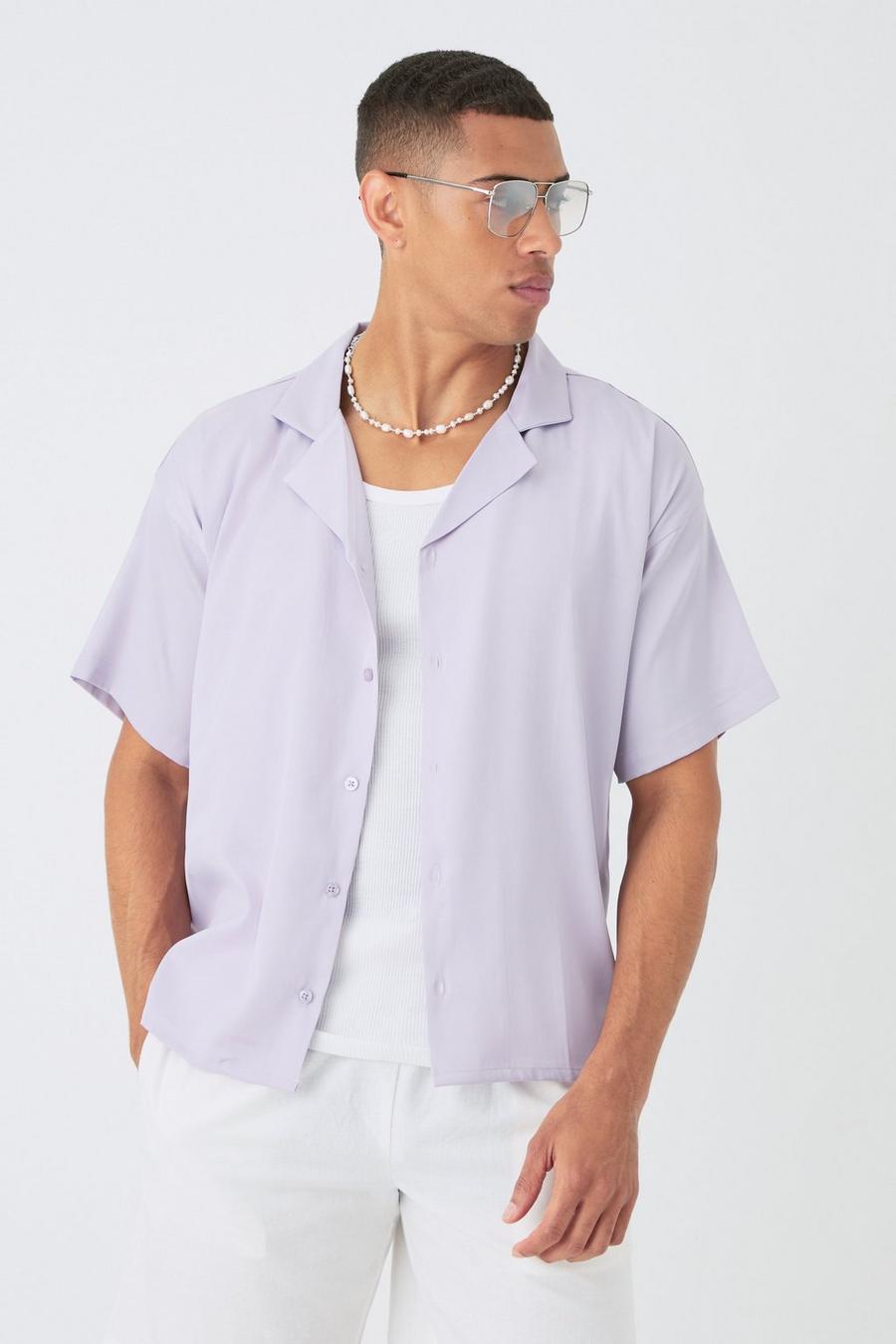 Lilac Short Sleeve Boxy Satin Look Shirt