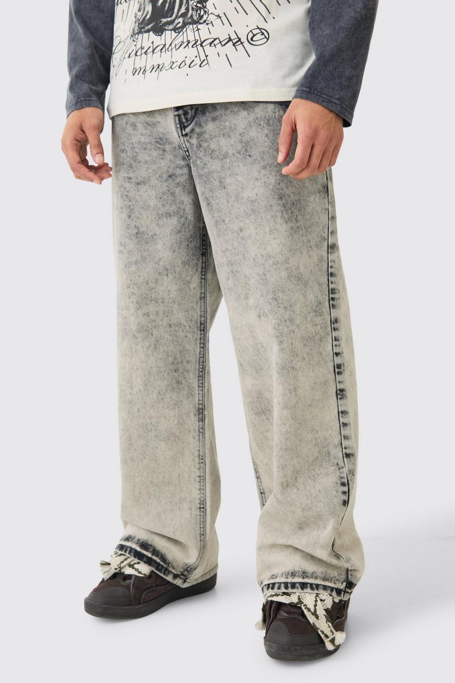 Extreem Baggy Onbewerkte Acid Wash Gebleekte Jeans In Charcoal image number 1