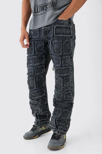 Relaxed Rigid Distressed Patchwork Jeans In Washed Black washed black