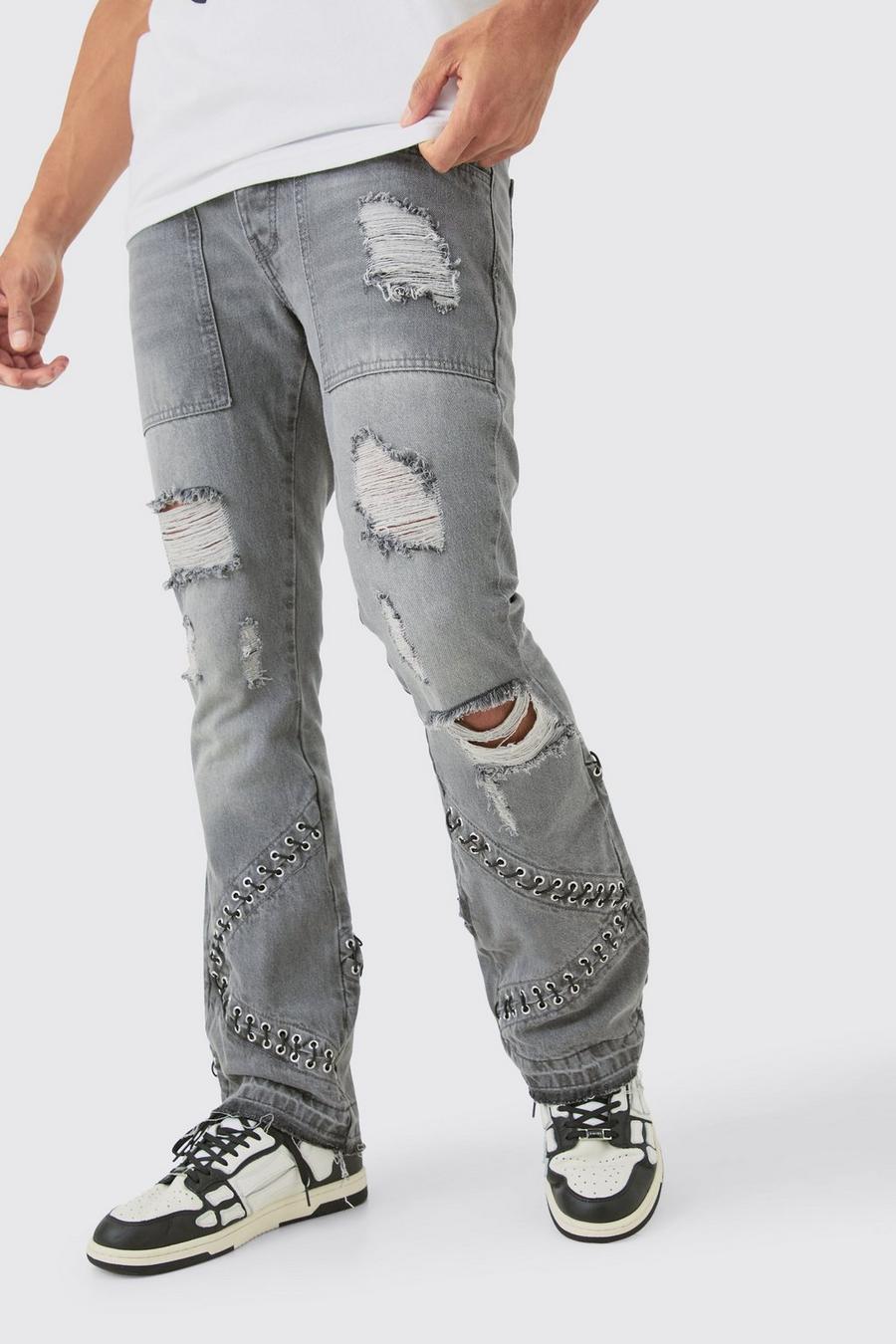 Slim Rigid Flare Hardware Jeans In Light Grey image number 1