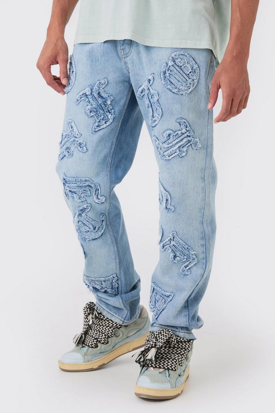 Relaxed Rigid Official Applique Jeans In Ice Blue