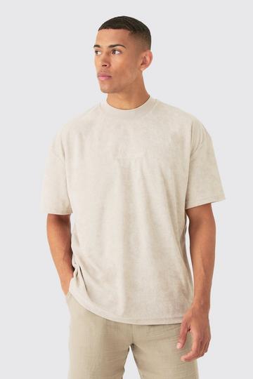 Oversized Extended Neck Toweling Homme T-Shirt stone