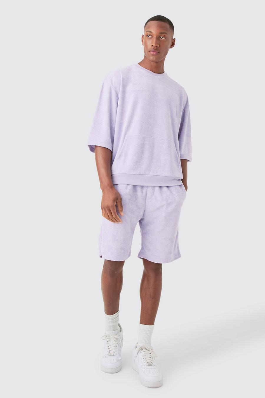 Lilac Kortärmad oversize sweatshirt och shorts i frotté