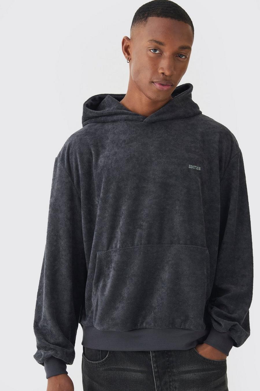 Charcoal Oversized Boxy Towelling Edition Hoodie image number 1