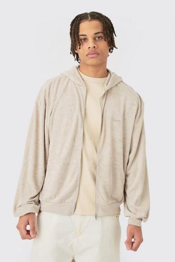 Stone Beige Oversized Boxy Zip Towelling Limited Hoodie