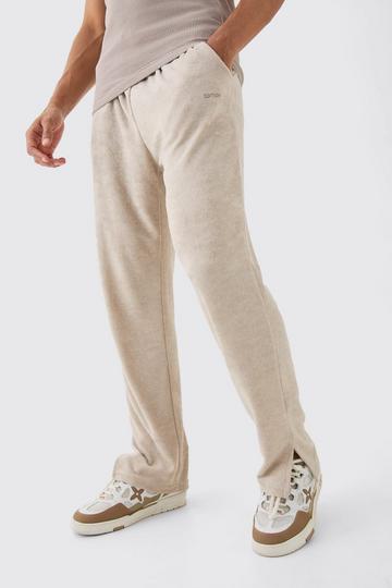 Stone Beige Regular Fit Split Hem Toweling Edition Sweatpants