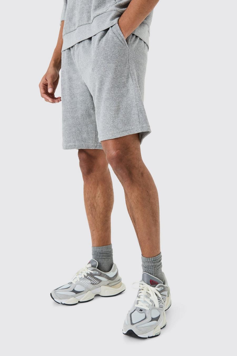 Grey marl Relaxed Fit Mid Towelling Homme Shorts image number 1