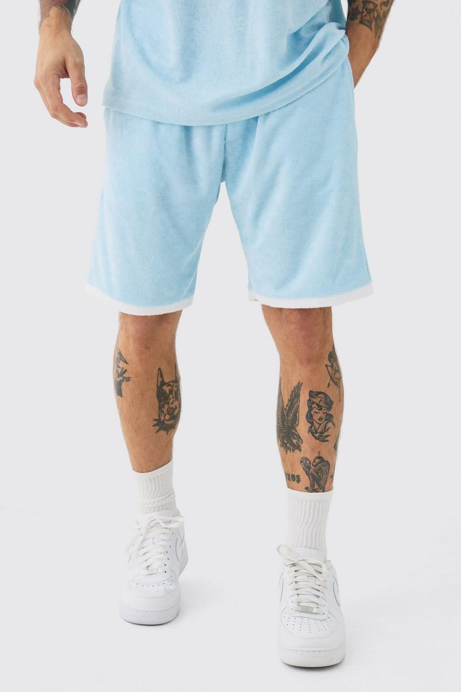 Lockere Frottee-Shorts mit Kontrast, Light blue image number 1