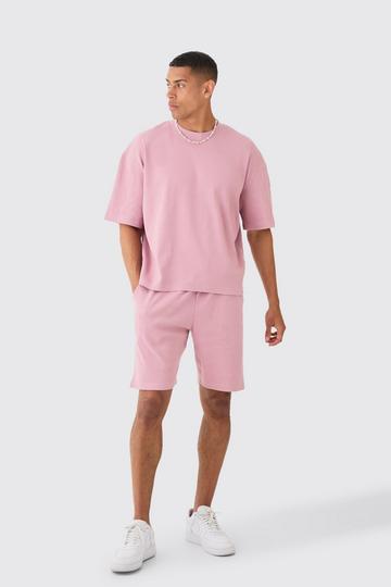 Oversized Boxy Heavyweight Ribbed T-shirt & Shorts pink