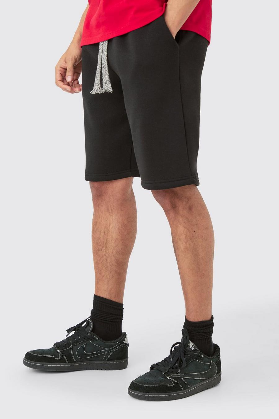 Black Relaxed Fit Chunky Drawcord Shorts image number 1