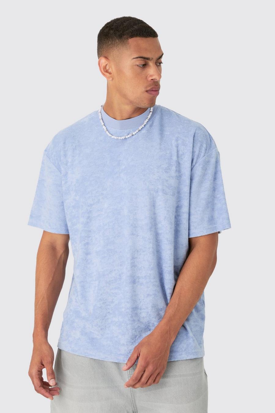 T-shirt oversize en tissu éponge à encolure dégagée, Dusty blue
