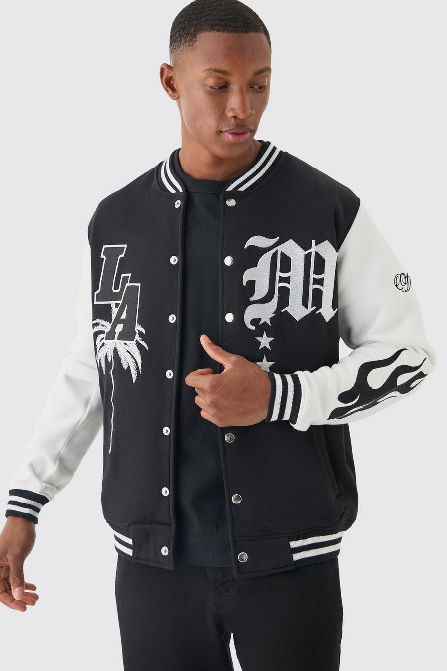 Black LA Badge Jersey Varsity sweater Jacket