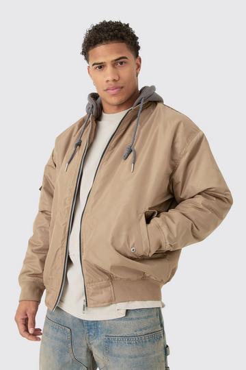 Oversized Hooded Ma1 Bomber Jacket In Stone stone