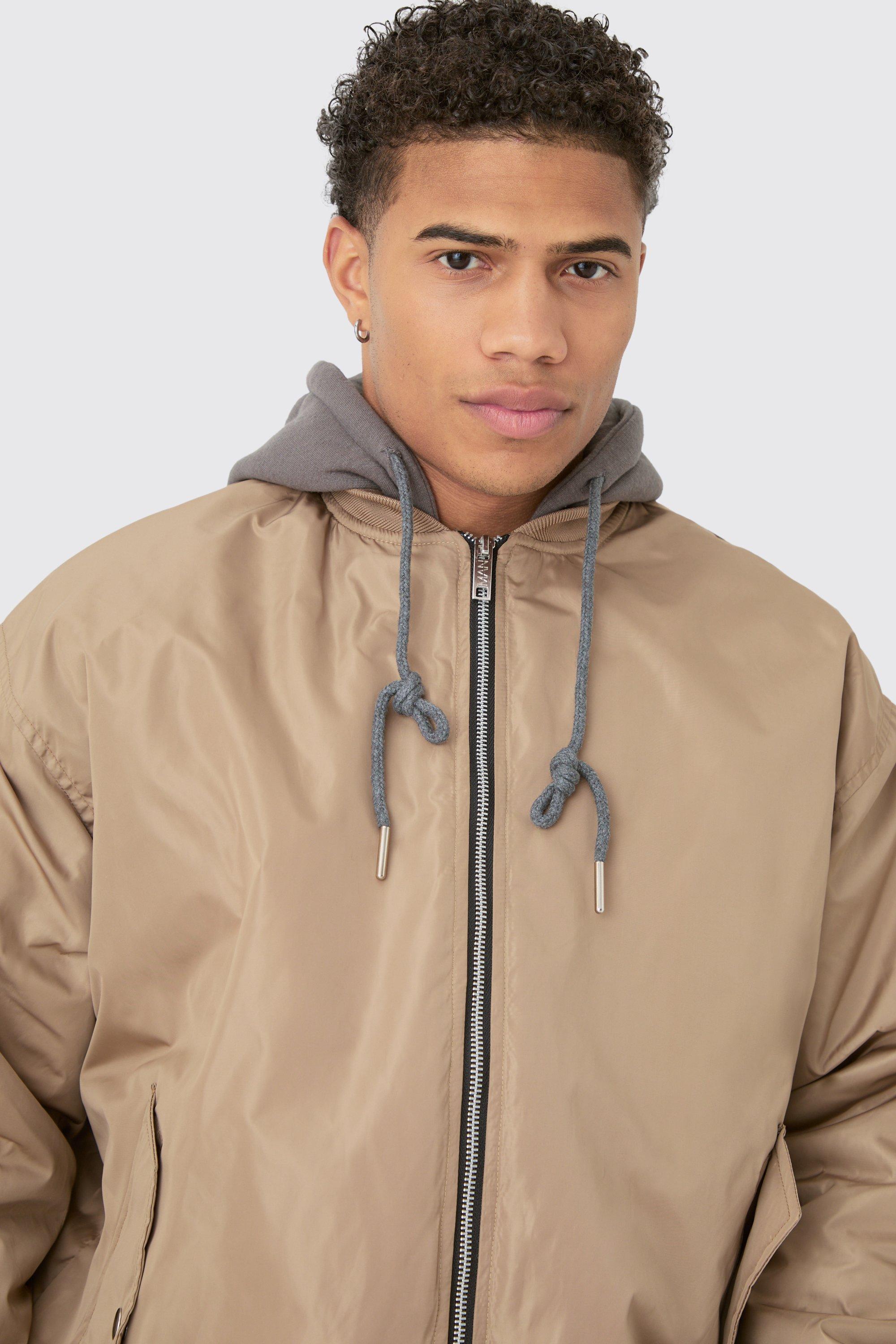 Oversized Hooded Ma1 Bomber Jacket In Stone boohoo