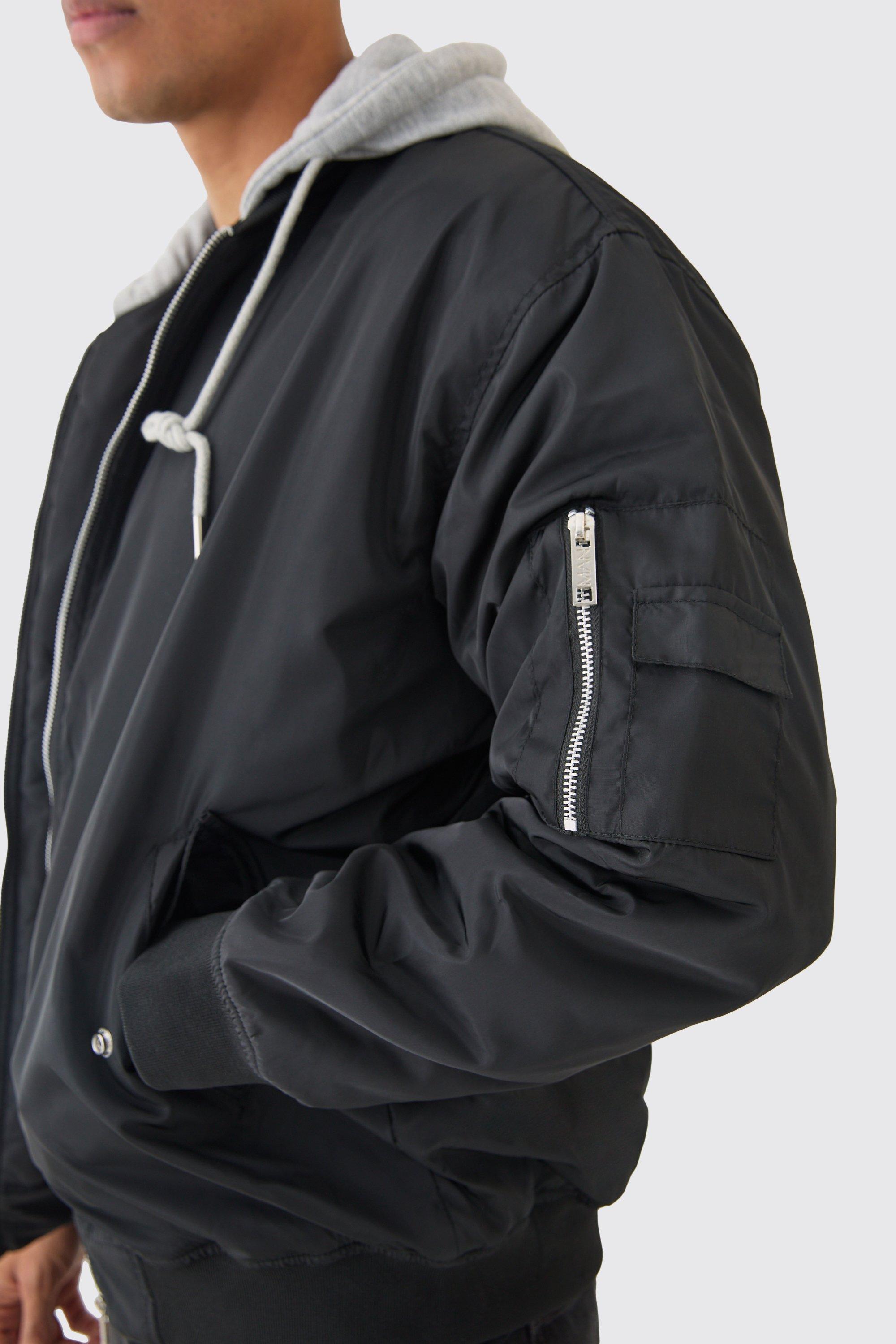 Oversized Hooded Ma1 Bomber Jacket In Black