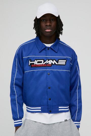 Boxy Twill Moto Collared Bomber Jacket In Blue blue