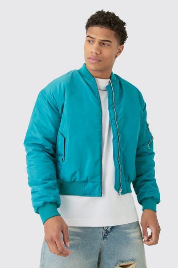 Boxy Ruched Sleeve Ma1 Bomber Jacket In Aqua aqua