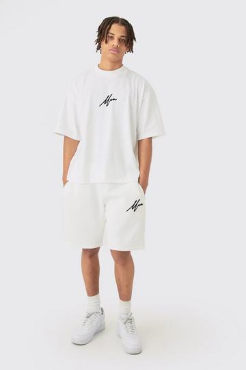 Oversized Boxy Man Flock Printed T-shirt & Short Set ecru