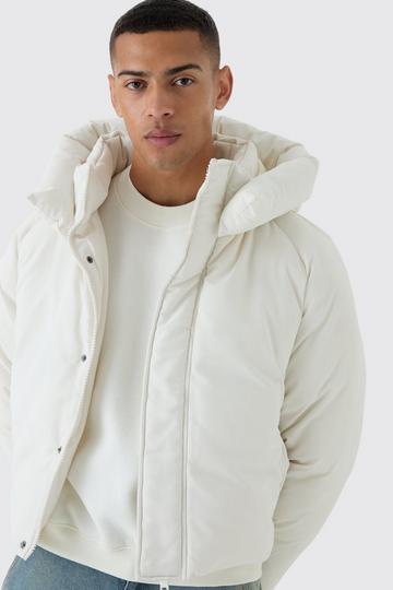 Boxy Raglan Hooded Puffer Coat In Ecru ecru