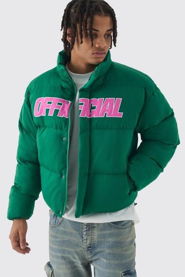 Official Boxy Funnel Neck Mesh Puffer Coat In Green green