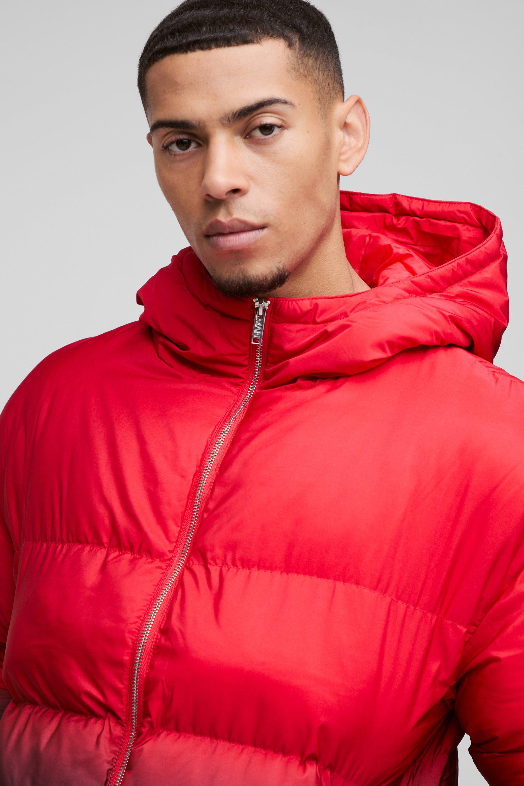 Boxy Ombre Hooded Puffer Coat In Red boohoo USA