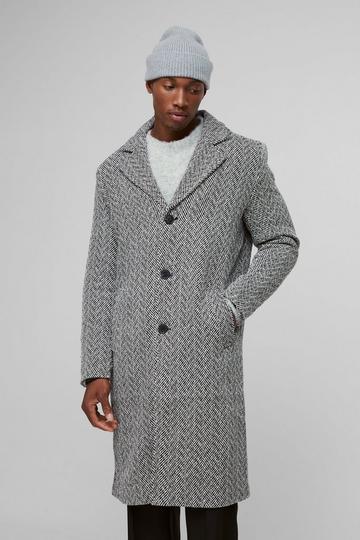 Herringbone Single Breasted Overcoat In Black black