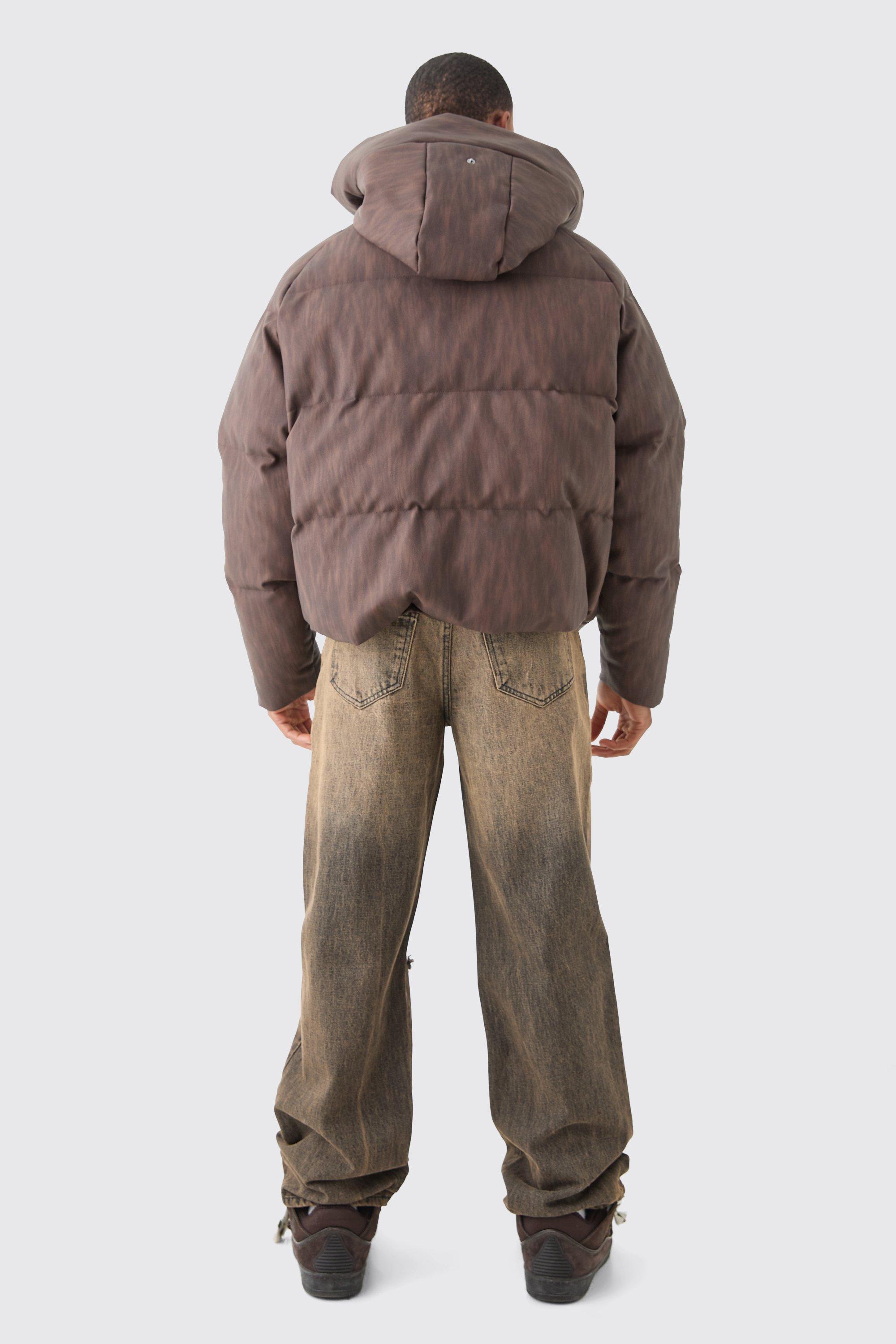 boohooMAN Men s Oversized Boxy Washed Pu Hooded Puffer Coat
