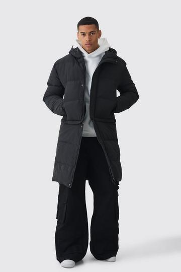 Black 2 In 1 Zip Off Longline Puffer Coat In Black