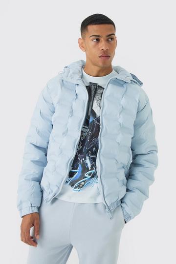 Brown Man Heat Seal Hooded Puffer Coat In Light Blue