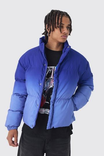 Boxy Ombre Funnel Neck Puffer Coat In Blue blue