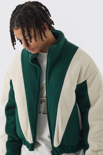 Groen Boxy Color Block Fleece Jas Met Hoge Kraag green