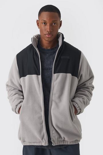 Man Fleece Color Block Jas Met Label In Grijs grey