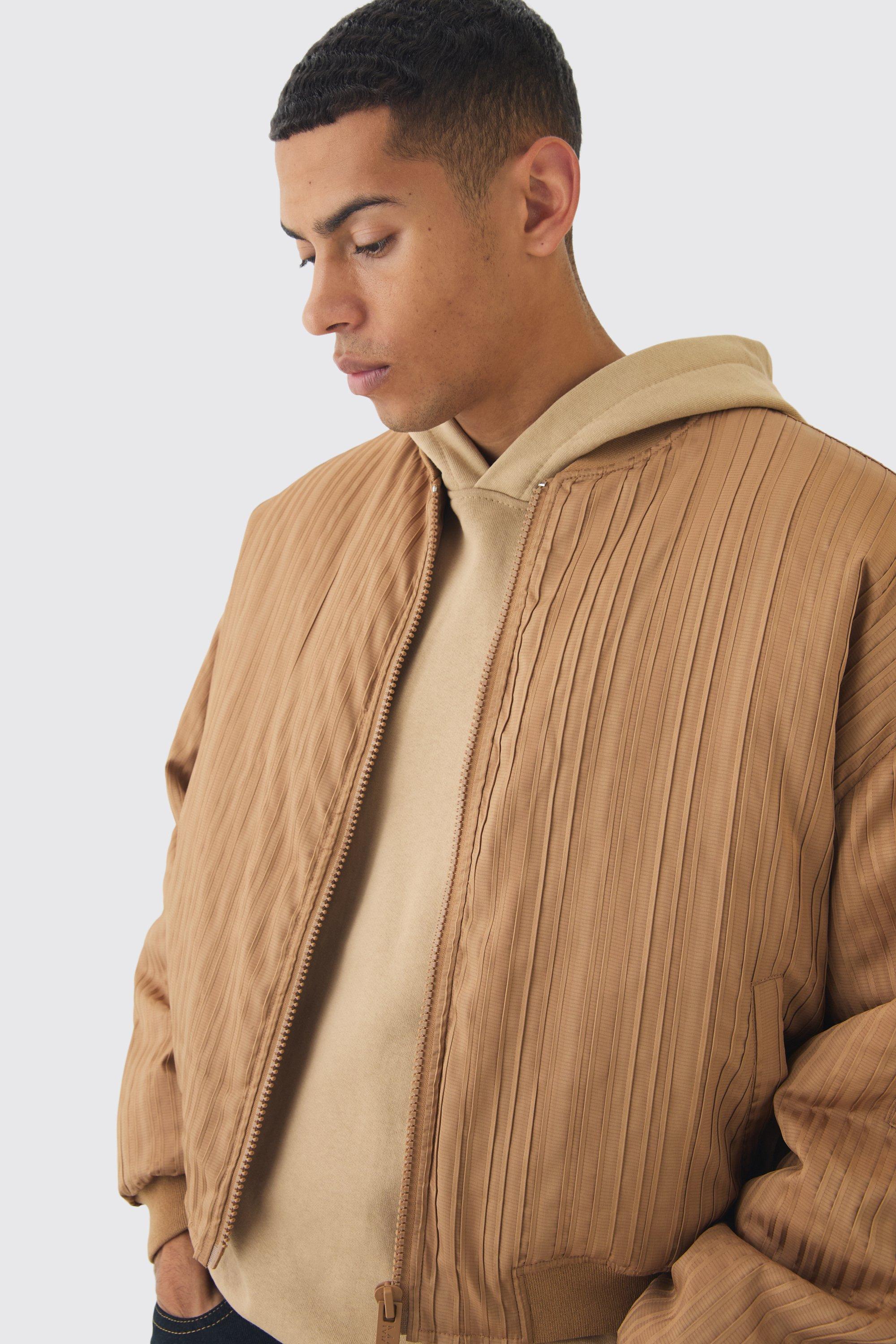 Pleated Bomber Jacket In Camel