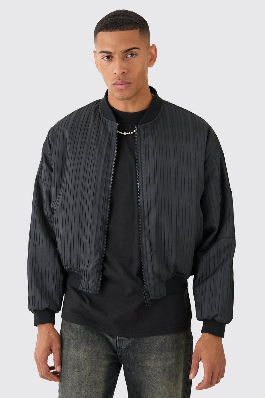 Pleated Bomber Jacket In Black image number 1