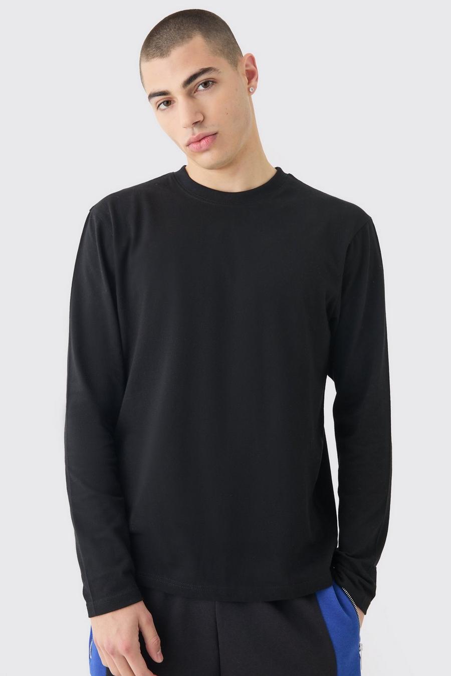 Langärmliges Rundhals T-Shirt, Black