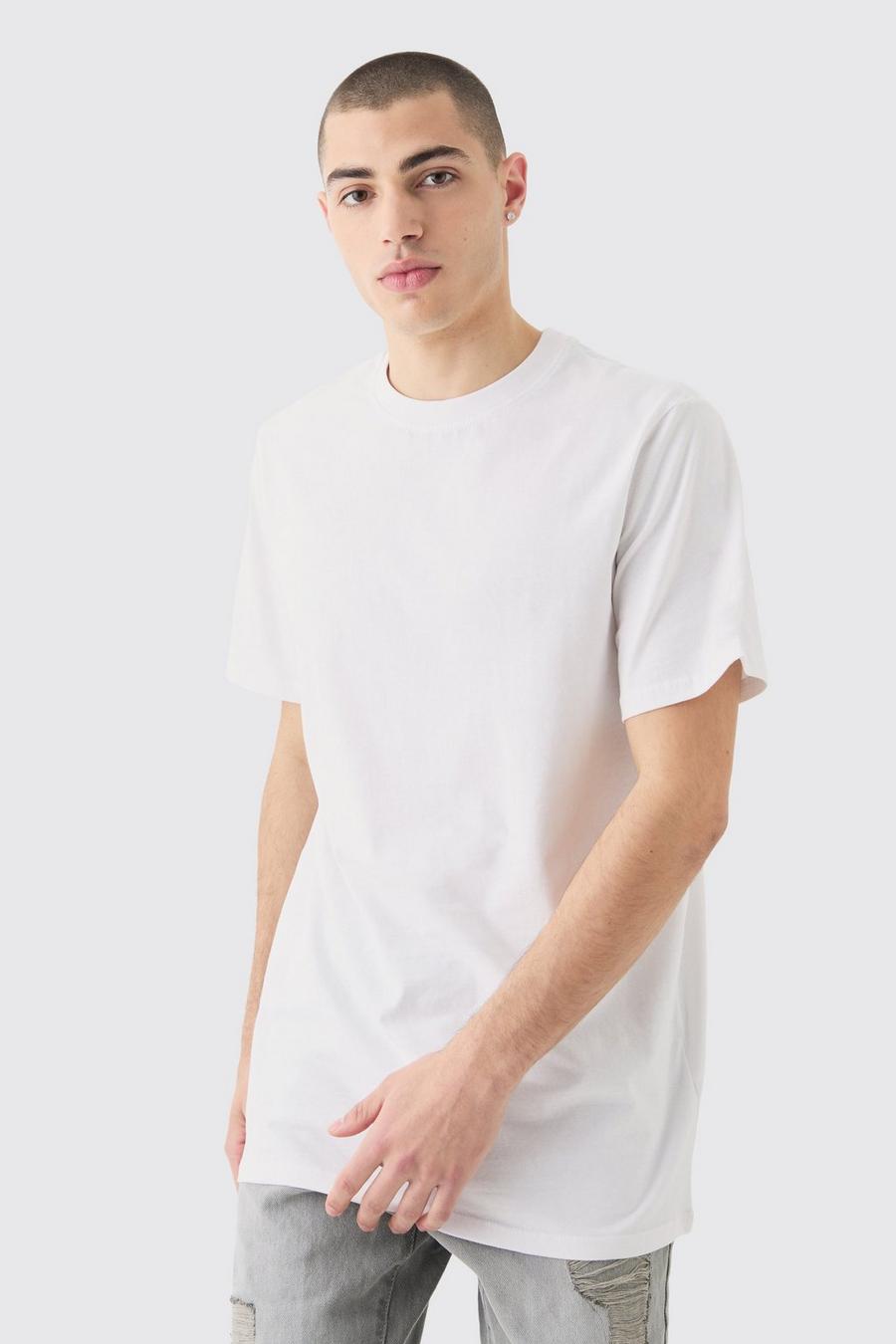 Camiseta básica larga con cuello de caja, White