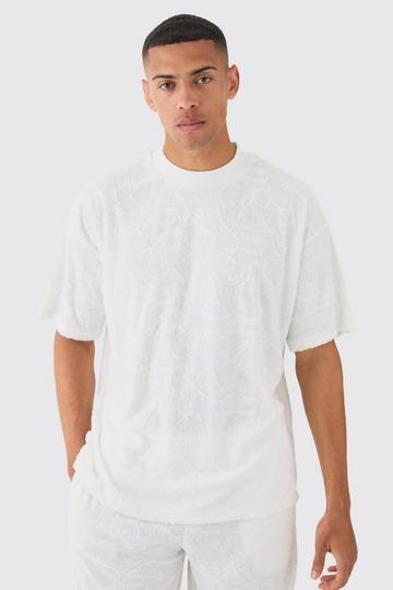 White Oversized Burnout Toweling Jacquard T-Shirt